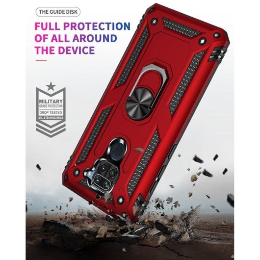 Funda para móvil Max Power Digital Anillo Giratorio Silicona Policarbonato Roja Antideslizante para Xiaomi Redmi Note 9