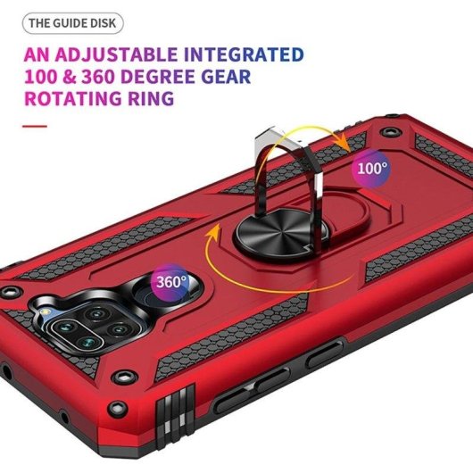 Funda para móvil Max Power Digital Anillo Giratorio Silicona Policarbonato Roja Antideslizante para Xiaomi Redmi Note 9