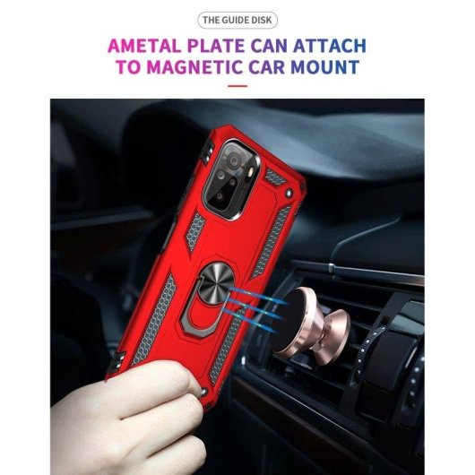 Funda para móvil Max Power Digital Anillo Giratorio Silicona Policarbonato Roja Antideslizante para Xiaomi Redmi Note 10S y Note 10