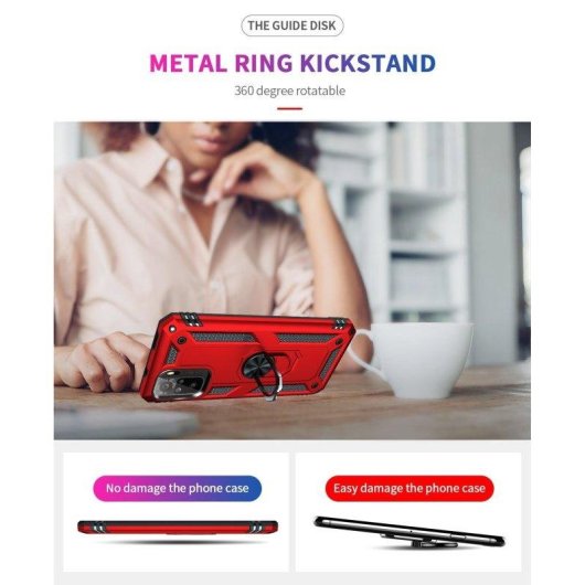 Funda para móvil Max Power Digital Anillo Giratorio Silicona Policarbonato Roja Antideslizante para Xiaomi Redmi Note 10S y Note 10