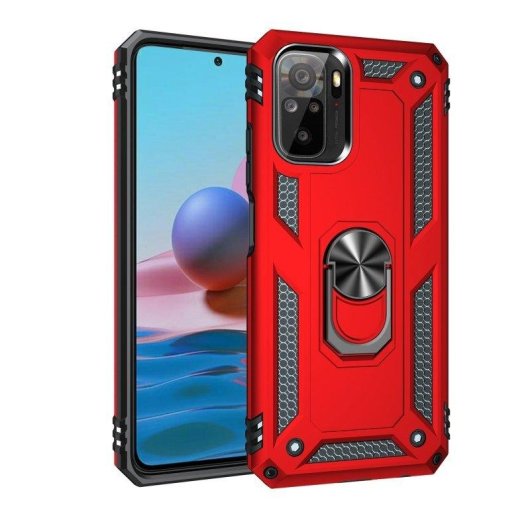 Funda para móvil Max Power Digital Anillo Giratorio Silicona Policarbonato Roja Antideslizante para Xiaomi Redmi Note 10S y Note 10