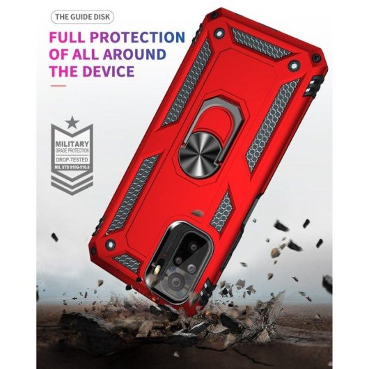 Funda para móvil Max Power Digital Anillo Giratorio Silicona Policarbonato Roja Antideslizante para Xiaomi Redmi Note 10S y Note 10