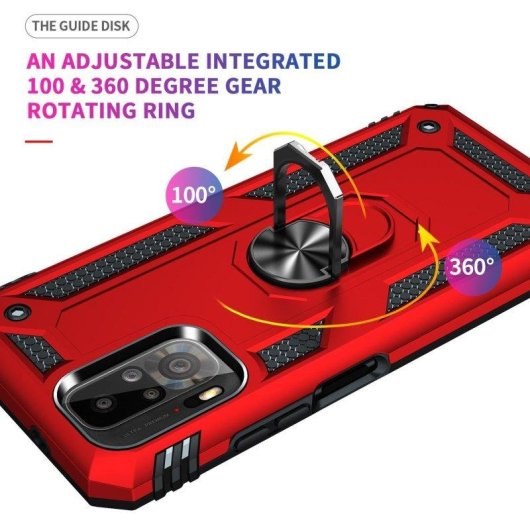 Funda para móvil Max Power Digital Anillo Giratorio Silicona Policarbonato Roja Antideslizante para Xiaomi Redmi Note 10S y Note 10