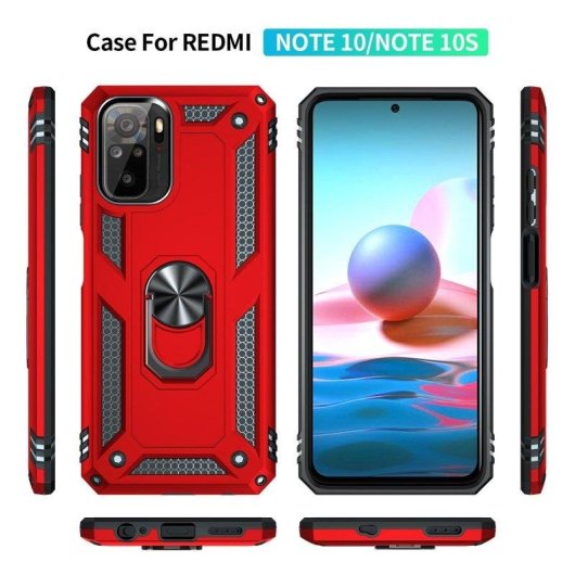 Funda para móvil Max Power Digital Anillo Giratorio Silicona Policarbonato Roja Antideslizante para Xiaomi Redmi Note 10S y Note 10