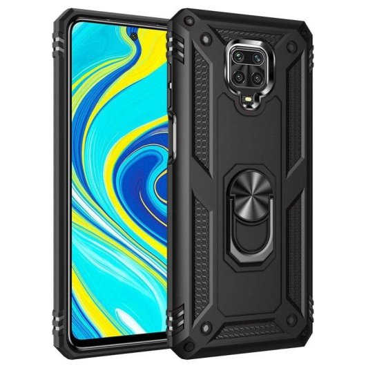 Funda per smartphone Max Power Digital Anello Magnetico Doppio Strato Silicone Nero per Redmi Note 9 Pro/9s