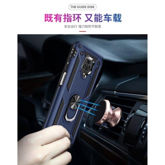 Funda per smartphone Max Power Digital Anello Magnetico Doppio Strato Silicone Nero per Redmi Note 9 Pro/9s