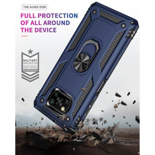 Funda para móvil Max Power Digital Anillo Giratorio Silicona Policarbonato Negra Antideslizante para Xiaomi Poco X3 NFC y X3 Pro
