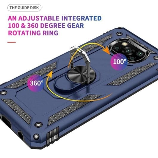 Funda para móvil Max Power Digital Anillo Giratorio Silicona Policarbonato Negra Antideslizante para Xiaomi Poco X3 NFC y X3 Pro