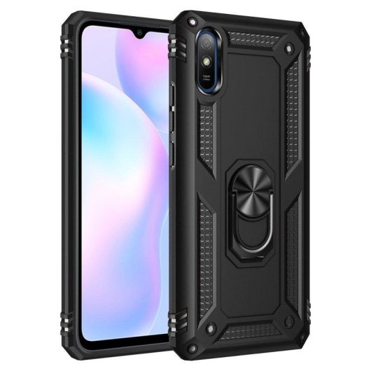 Funda para móvil Max Power Digital Anillo Giratorio Silicona y Policarbonato Negra Antideslizante para Xiaomi Redmi 9A/9