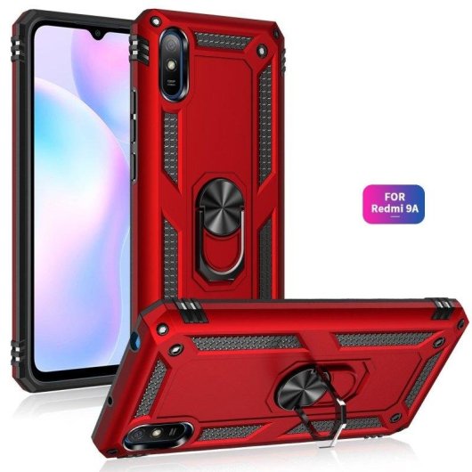 Funda para móvil Max Power Digital Anillo Giratorio Silicona y Policarbonato Negra Antideslizante para Xiaomi Redmi 9A/9