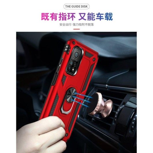 Funda para móvil Max Power Digital Anillo Giratorio Silicona Policarbonato Roja protección 360° para Xiaomi Mi 10T/10T Pro 5G