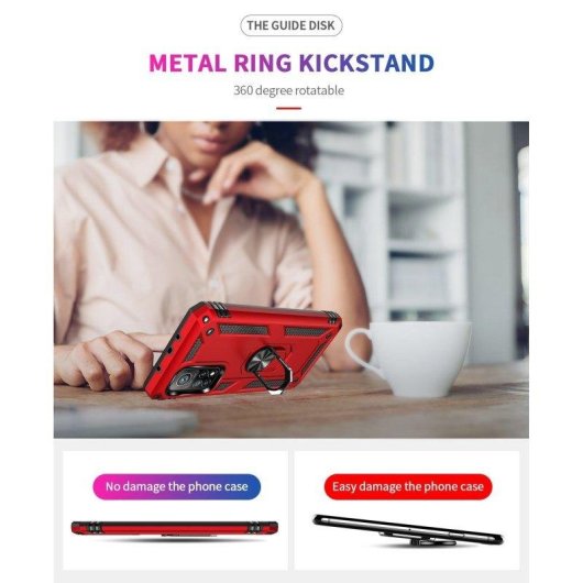 Funda para móvil Max Power Digital Anillo Giratorio Silicona Policarbonato Roja protección 360° para Xiaomi Mi 10T/10T Pro 5G