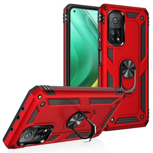 Funda para móvil Max Power Digital Anillo Giratorio Silicona Policarbonato Roja protección 360° para Xiaomi Mi 10T/10T Pro 5G