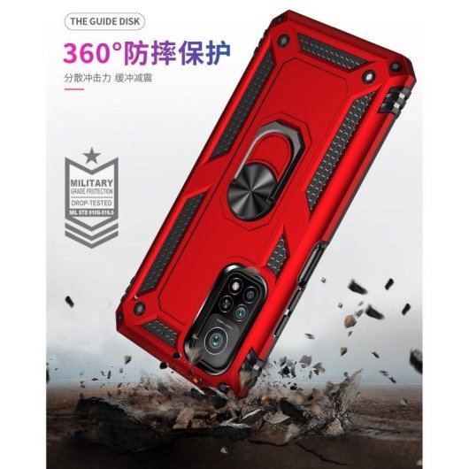 Funda para móvil Max Power Digital Anillo Giratorio Silicona Policarbonato Roja protección 360° para Xiaomi Mi 10T/10T Pro 5G