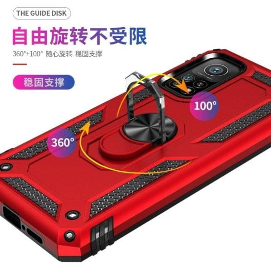 Funda para móvil Max Power Digital Anillo Giratorio Silicona Policarbonato Roja protección 360° para Xiaomi Mi 10T/10T Pro 5G