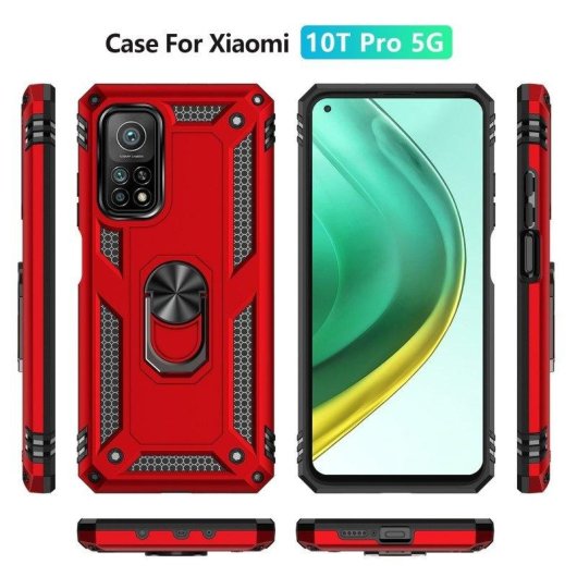 Funda para móvil Max Power Digital Anillo Giratorio Silicona Policarbonato Roja protección 360° para Xiaomi Mi 10T/10T Pro 5G