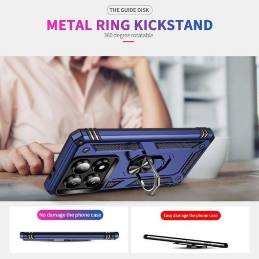 Funda para móvil Max Power Digital Anillo Giratorio Silicona y Policarbonato Azul Antideslizante para Xiaomi 14T Pro 5G