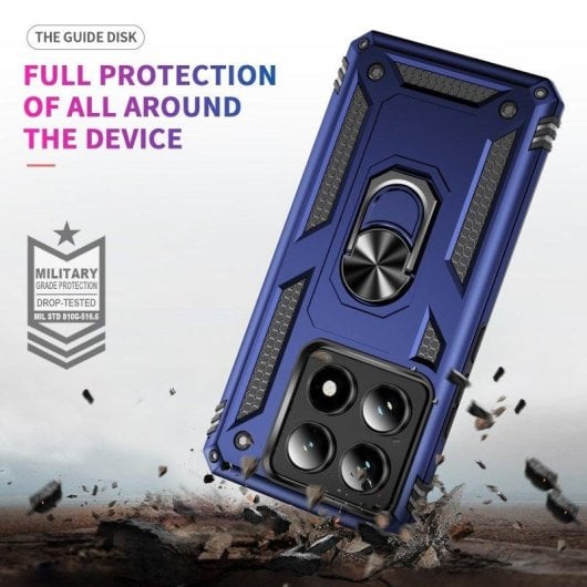 Funda para móvil Max Power Digital Anillo Giratorio Silicona y Policarbonato Azul Antideslizante para Xiaomi 14T Pro 5G