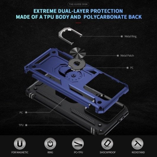 Funda para móvil Max Power Digital Anillo Giratorio Silicona y Policarbonato Azul Antideslizante para Xiaomi 14T Pro 5G