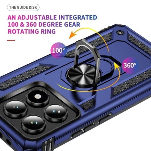 Funda para móvil Max Power Digital Anillo Giratorio Silicona y Policarbonato Azul Antideslizante para Xiaomi 14T Pro 5G
