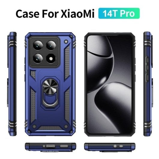 Funda para móvil Max Power Digital Anillo Giratorio Silicona y Policarbonato Azul Antideslizante para Xiaomi 14T Pro 5G