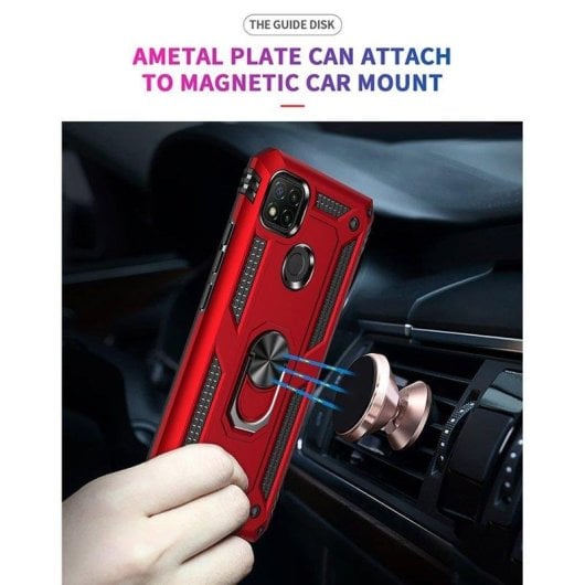 Funda para móvil Max Power Digital Anillo Giratorio Silicona Policarbonato Roja para Xiaomi Redmi 9C