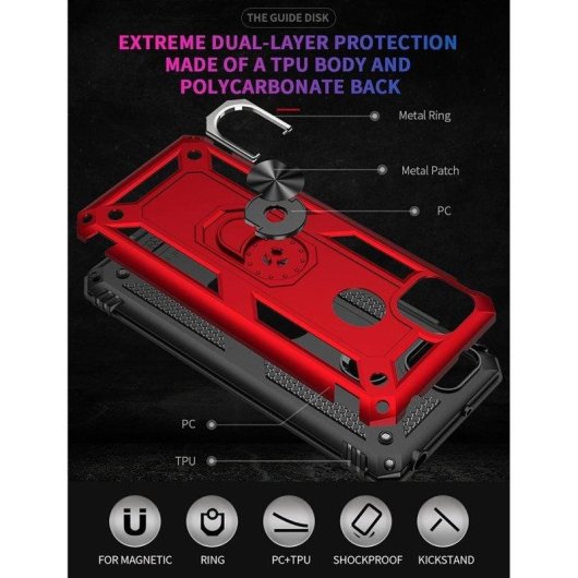 Funda para móvil Max Power Digital Anillo Giratorio Silicona Policarbonato Roja para Xiaomi Redmi 9C