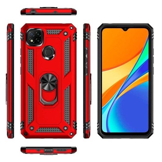 Funda para móvil Max Power Digital Anillo Giratorio Silicona Policarbonato Roja para Xiaomi Redmi 9C