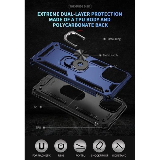 Funda para móvil Max Power Digital Anillo Giratorio Silicona y Policarbonato Azul Antideslizante para Xiaomi Redmi A1 y 