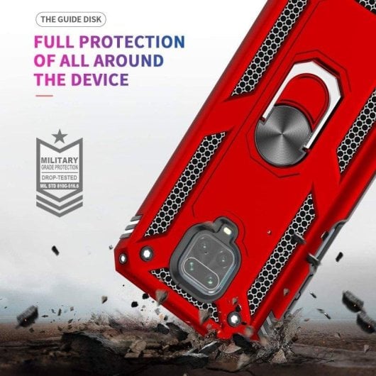 Funda para móvil Max Power Digital Anillo Giratorio Silicona Policarbonato Roja Antideslizante para Redmi Note 9 Pro y N