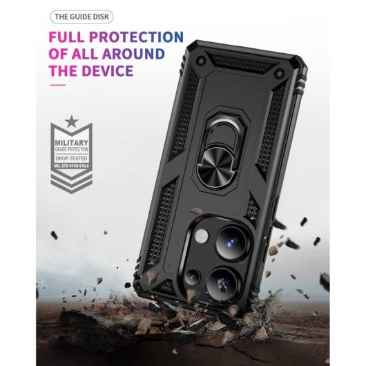 Funda para móvil Max Power Digital Anillo Giratorio Silicona y Policarbonato Negra Antideslizante para Xiaomi Redmi Note