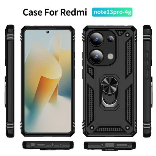 Funda para móvil Max Power Digital Anillo Giratorio Silicona y Policarbonato Negra Antideslizante para Xiaomi Redmi Note