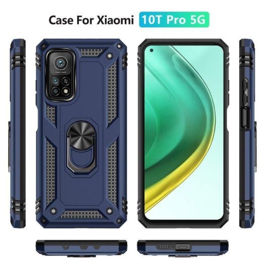 Funda para móvil Max Power Digital Anillo Giratorio Silicona Policarbonato Negra Antideslizante para Xiaomi Mi 10T/10T Pro 5G