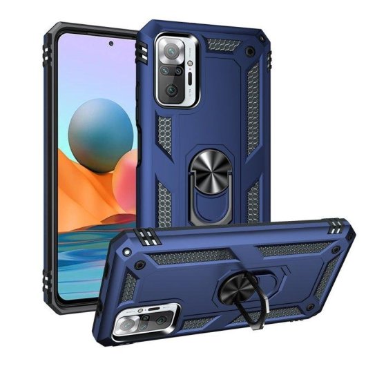 Funda per smartphone Max Power Digital Anello Magnetico Silicone Policarbonato Blu per Xiaomi Redmi Note 10 Pro