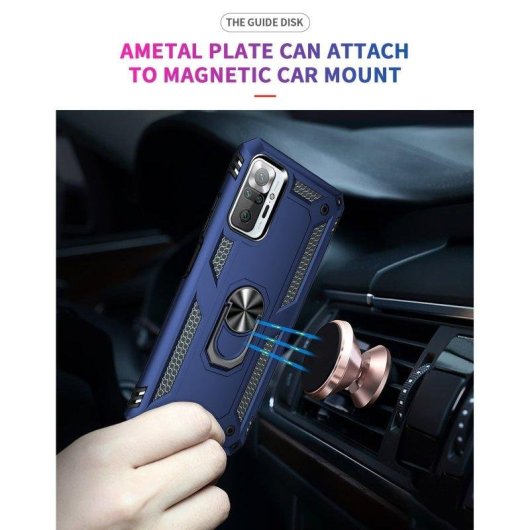 Funda per smartphone Max Power Digital Anello Magnetico Silicone Policarbonato Blu per Xiaomi Redmi Note 10 Pro