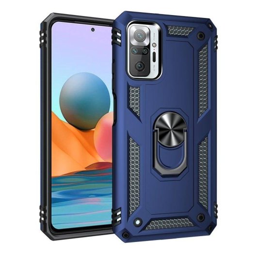 Funda per smartphone Max Power Digital Anello Magnetico Silicone Policarbonato Blu per Xiaomi Redmi Note 10 Pro