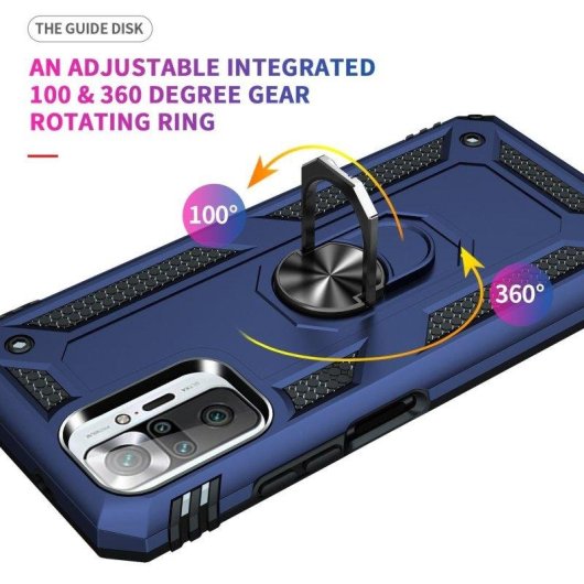 Funda per smartphone Max Power Digital Anello Magnetico Silicone Policarbonato Blu per Xiaomi Redmi Note 10 Pro