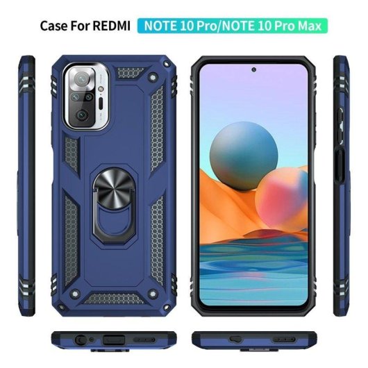 Funda per smartphone Max Power Digital Anello Magnetico Silicone Policarbonato Blu per Xiaomi Redmi Note 10 Pro