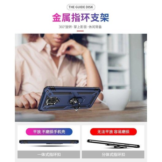 Funda per smartphone Max Power Digital Anello Magnetico Doppio Strato Silicone Policarbonato Nero per Redmi Note 9 Pro e Note 9s