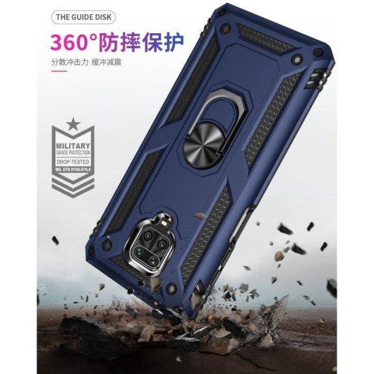 Funda per smartphone Max Power Digital Anello Magnetico Doppio Strato Silicone Policarbonato Nero per Redmi Note 9 Pro e Note 9s