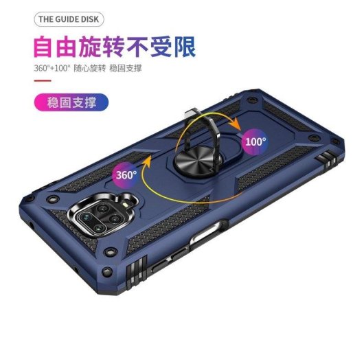 Funda per smartphone Max Power Digital Anello Magnetico Doppio Strato Silicone Policarbonato Nero per Redmi Note 9 Pro e Note 9s