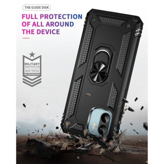 Funda para móvil Max Power Digital Anillo Giratorio Silicona y Policarbonato Negra Antideslizante para Xiaomi Redmi A1 y