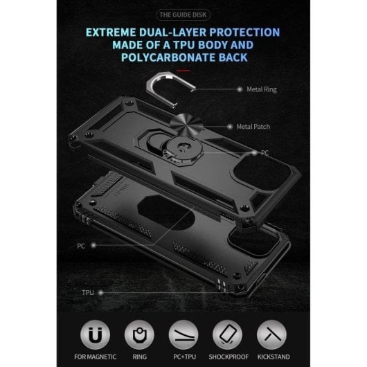 Funda para móvil Max Power Digital Anillo Giratorio Silicona y Policarbonato Negra Antideslizante para Xiaomi Redmi A1 y