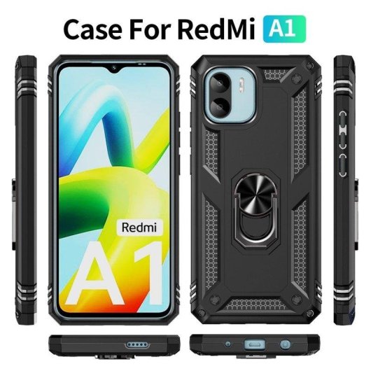 Funda para móvil Max Power Digital Anillo Giratorio Silicona y Policarbonato Negra Antideslizante para Xiaomi Redmi A1 y