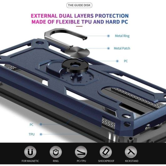 Funda para móvil Max Power Digital Anillo Giratorio Silicona Policarbonato Azul Antideslizante para Redmi Note 8 Pro