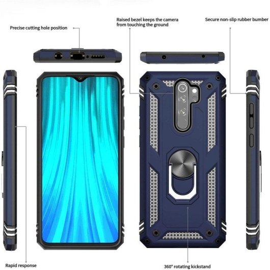 Funda para móvil Max Power Digital Anillo Giratorio Silicona Policarbonato Azul Antideslizante para Redmi Note 8 Pro