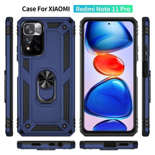 Funda para móvil Max Power Digital Anillo Giratorio Silicona Policarbonato Azul Antideslizante para Xiaomi Redmi Note 11