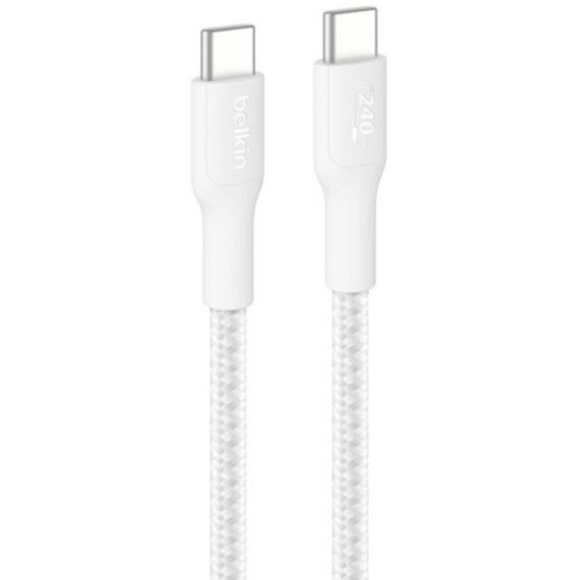 Cabo USB-C Belkin BoostCharge Pro 3 m 240 W trançado branco carregamento rápido