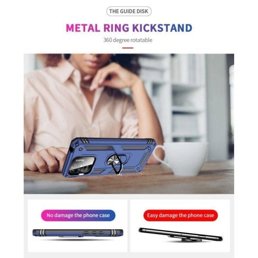 Funda para móvil Max Power Digital Anillo Giratorio Silicona Policarbonato Azul Antideslizante para Xiaomi Redmi 10C