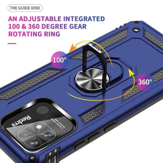 Funda para móvil Max Power Digital Anillo Giratorio Silicona Policarbonato Azul Antideslizante para Xiaomi Redmi 10C